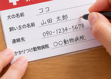 防災カードに情報を記入している様子
