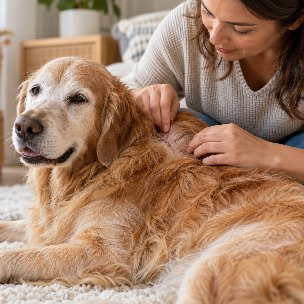 愛犬の肌質を確認している様子