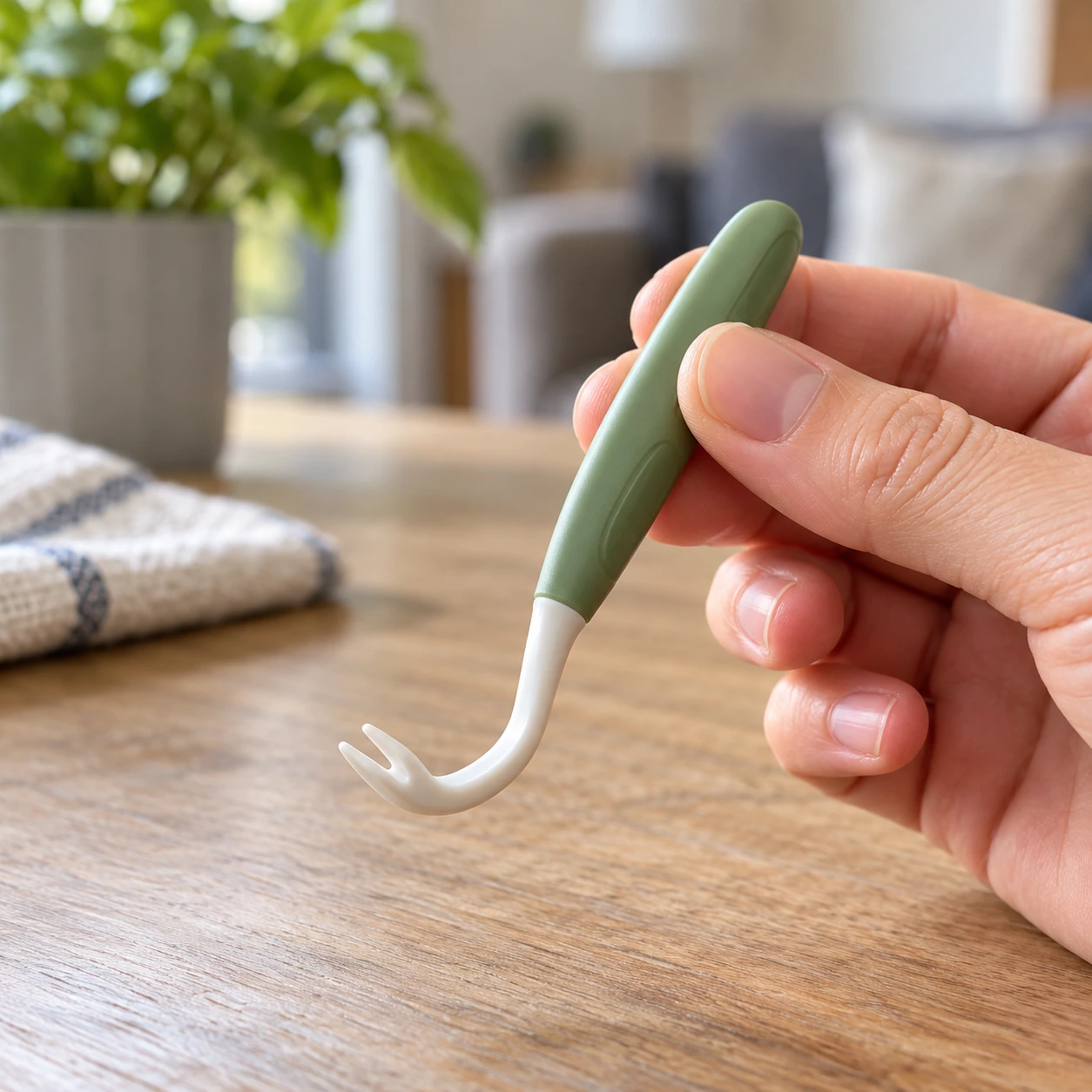 マダニ取り器具の仕組み・取り方のタイプを確認している様子