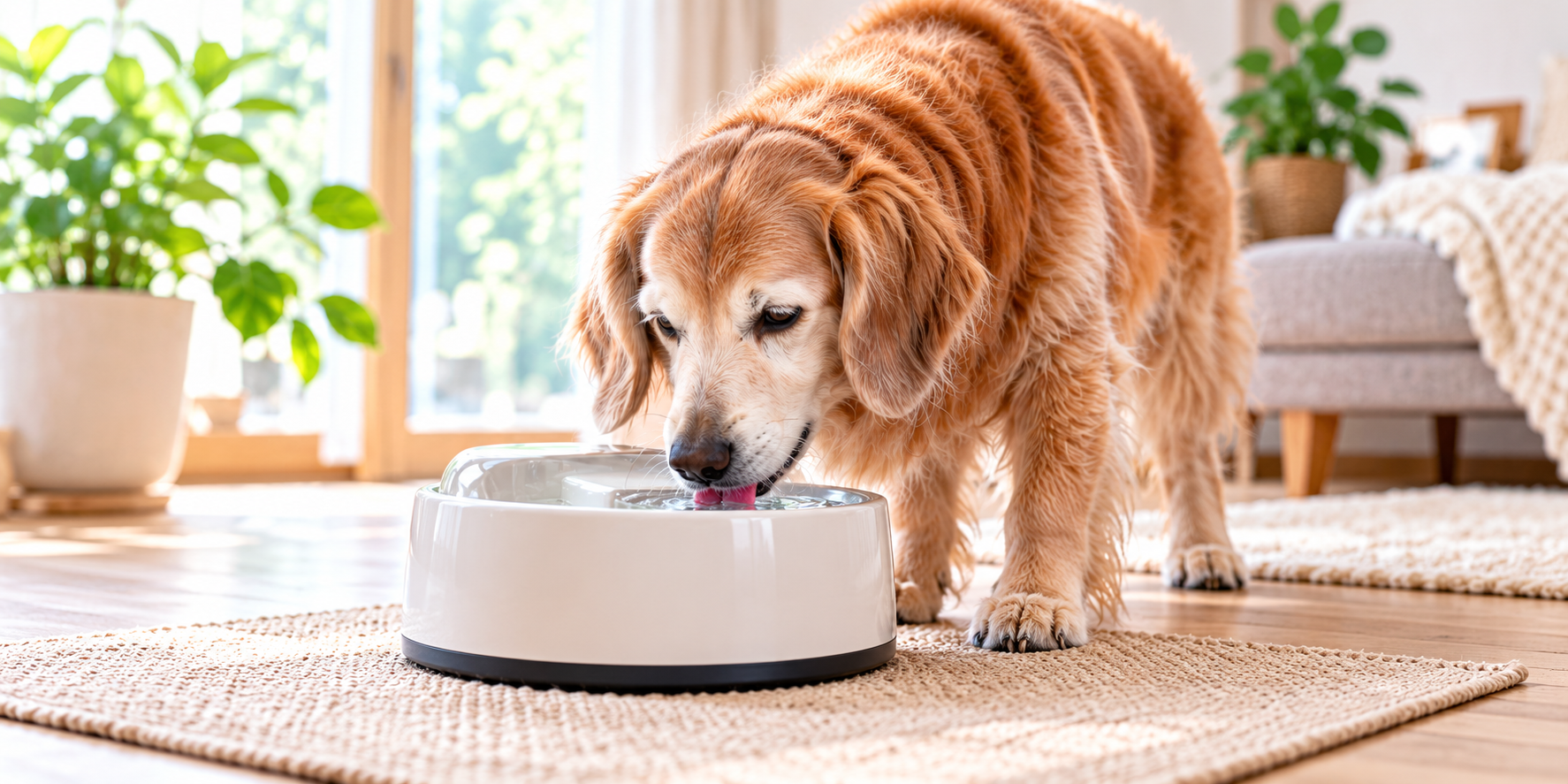 シニア犬が水を飲んでいる様子